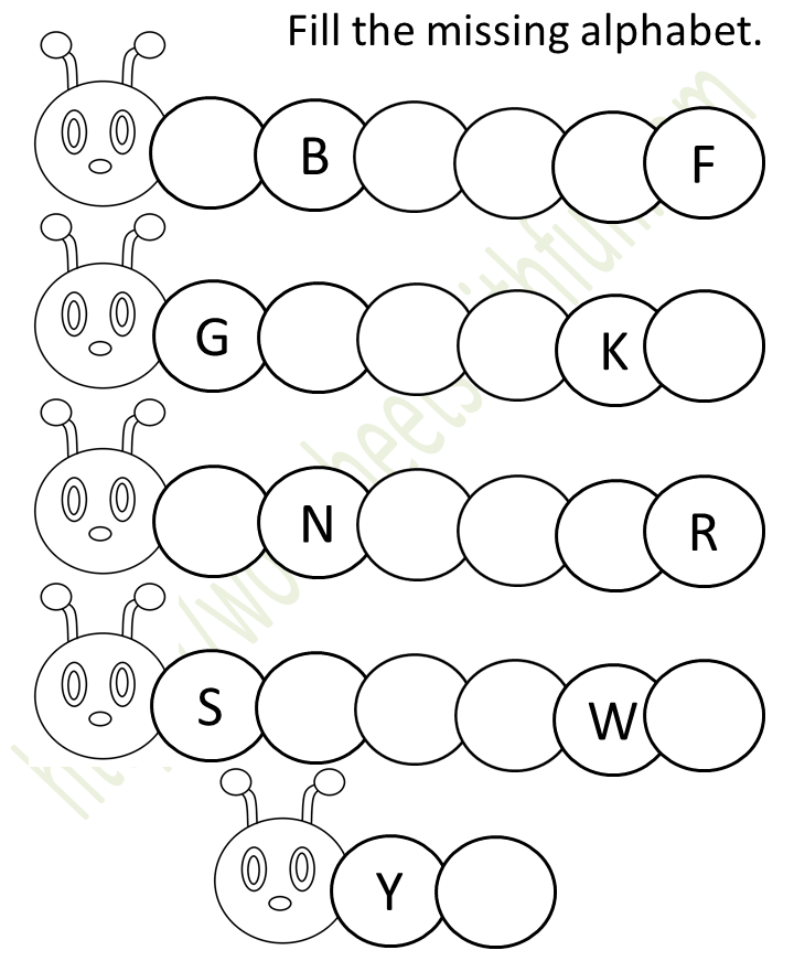 Topic: Caterpillar Missing Alphabet Worksheets English Preschool